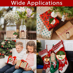 Collage of Christmas-themed items including gift-wrapped presents, decorated bottles, children opening gifts, and stockings.