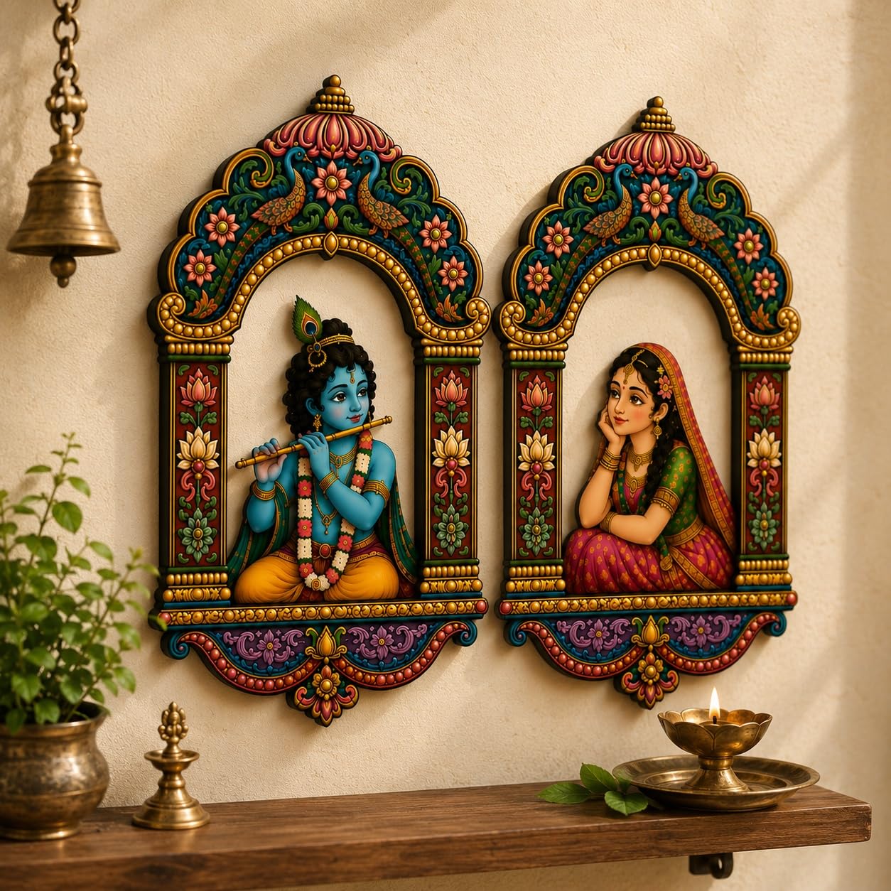 krishna radha wall art for home temple