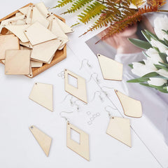 Cliths 60 Pcs Wooden Earring Blanks 6 Rhombus Styles MDF Drop Dangles for DIY Jewelry Making, Lightweight Craft Kit