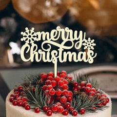 Cliths "Merry Christmas" Keepsake Cake Topper Rustic Wooden Holiday Decor for Xmas & Festive Parties