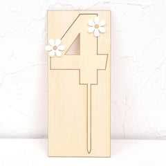 American Elm Wooden Daisy Cake Topper Set of 4 MDF Flower Decor for 4th Birthday, Boho Party