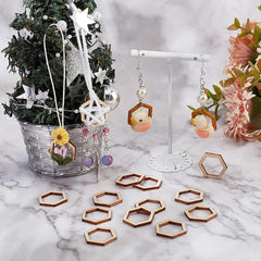 Cliths 40 Pcs Hexagon Wood Linking Rings MDF Craft Frames for DIY Jewelry, Home Decor, Earrings