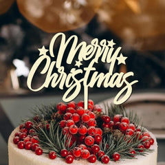 Cliths "Merry Christmas" Cake Topper Wooden Eco-Friendly Wedding & NYE Decor, Rustic Bridal Shower & Xmas Party Decoration