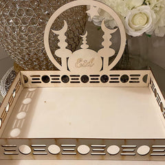 Cliths Wooden Eid Serving Tray Islamic Moon Design Party Platter Ramadan Dessert Tray Fruit & Sweet Display