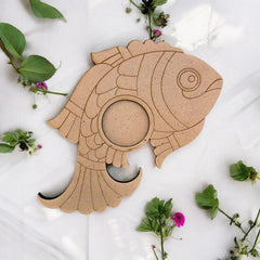 American Elm Pack of 2 Fish Design Wooden T Light Holder 2 Layer Pine MDF Cutout for Diwali Decoration Home Art DIY Painting Projects Table Centerpiece and Handmade Tealight Candle Display Base