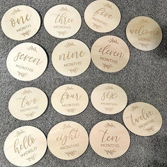 Wooden milestone cards for baby's first year photos