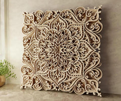 American Elm 6 Layer 3D Mandala Wall Art Square Multilayer MDF Handcrafted Home Decor Wall Hanging
