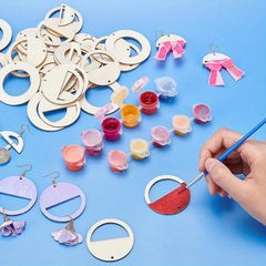 American Elm 120 Pcs Wooden Craft Pendants Set MDF Laser Cut Shapes for DIY Art & Jewelry Making Mixed Rings & Half-Round Shapes Hanging Ornaments for Kids