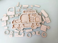 Cliths Wooden 3 Layer Car Puzzle Cutout for Kids DIY Paintable Vehicle Learning Toy Educational Craft Board for Coloring & Activities