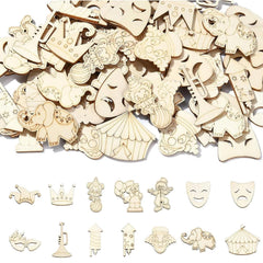 Cliths Pack of 28 Circus Wooden Cutouts Joker Elephant & Mask Shapes Craft Ornaments for Painting