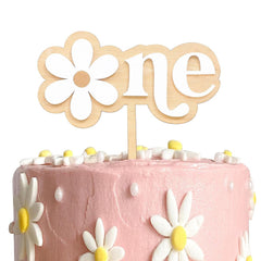 'one' wooden cake topper for first-year birthday