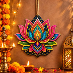 Lotus Shape MDF Wooden Craft Base for DIY Art & Craft, Printed Lotus Cutout for Painting, Diwali DIY Projects, 3.5 x 3.4 Inch, Pack of 6, Cliths