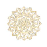 Decorative gold mandala design on a white background