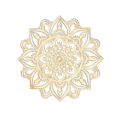 Decorative gold mandala design on a white background