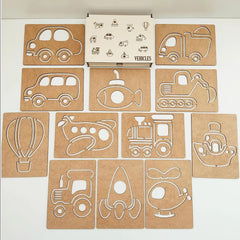 Kids' art tools natural wood vehicle recognition stencils