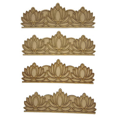 Set of four decorative wooden lotus flower patterns on a white background