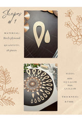 Birch plywood shapes with sizes, material, and quantity information on a beige background.