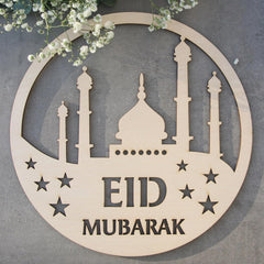 Cliths Wooden Mosque Round Decor Eid Decoration Sign Ramadan Kareem Islamic Home Decor Wall Art & Table Display