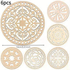 American Elm 6 Piece Apricot Crochet Basket Set MDF Base & Lid, DIY Weaving Kit for Yarn Crafting & Storage