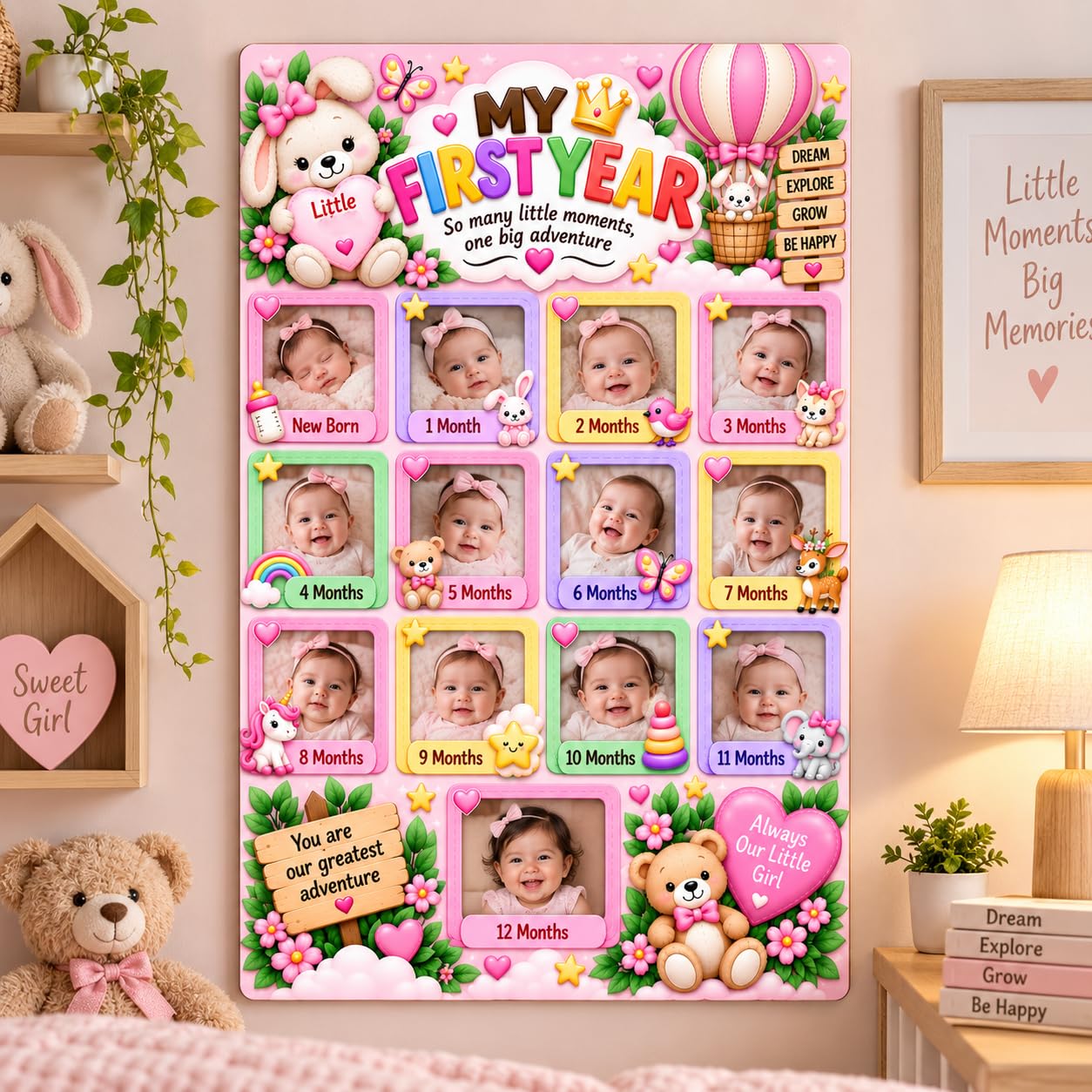 First 12 months baby milestone photo display