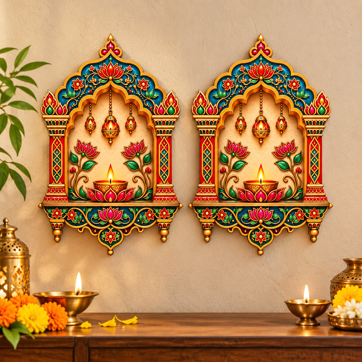 diya shelf design wall hanging for home entrance