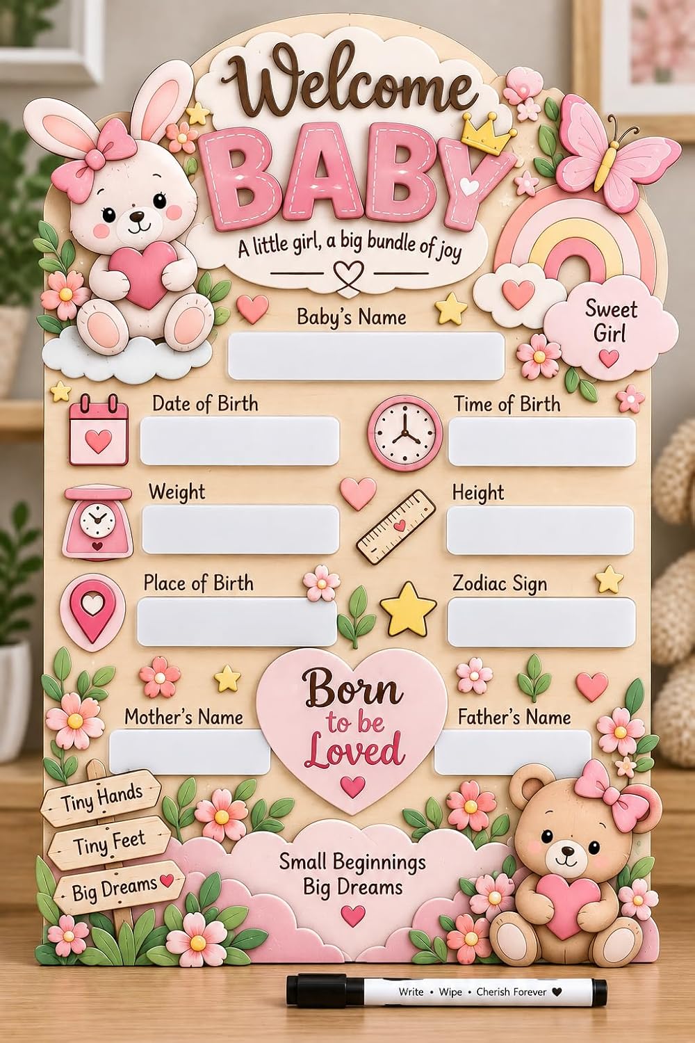 Newborn baby memory board for home decoration