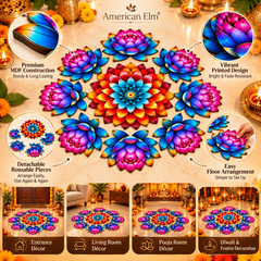 Set of 9 lotus rangoli floor decor pieces