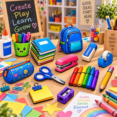 Pack of 28 School Supplies Themed Printed MDF Cutouts for Classroom Decoration and Kids Room Decor Backpack Books Pencil Design Ready to Use American Elm