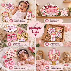 Welcome Baby Photo Shoot Kit Set of 9 Wooden Props Newborn Photography Decor Props Nursery Keepsake Themed Prop Set American Elm