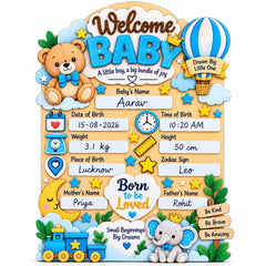 Personalized wooden birth details sign for baby