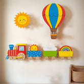 kids room wall decor set with train and rainbow