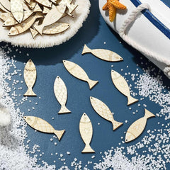 Cliths Pack of 20 Wooden Fish Cutouts Ocean Charm Crafts MDF Sea Animal Decor for DIY Wreaths Coasters