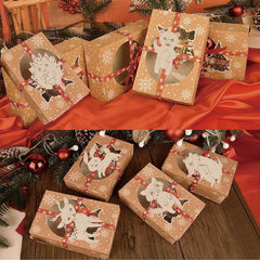 Decorative gift boxes with animal illustrations on a festive background