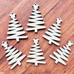 Cliths Wood Christmas Tree Earrings Cutouts MDF Squiggle Star Design DIY Holiday Jewelry Making Craft Kit Gift Set