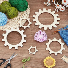 American Elm 5 Pcs Wood Flower Weaving Tool Set MDF Jewelry Casting Ring Molds for DIY Craft Projects, Yarn Weaving, Crochet Frame