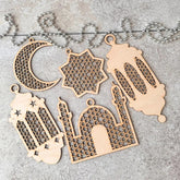 Cliths Set of 5 Wooden Eid Lanterns Islamic Ramadan Decor DIY Craft Kit Moon Star & Blessed Signs Home & Gift