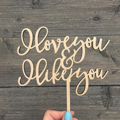 Cliths Wooden "I Love You & I Like You" Cake Topper MDF Rustic Wedding & Valentine's Decor Romantic Couples Gift