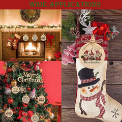 Collage of Christmas decorations including stockings, tree, and wreath with 'Merry Christmas' text.