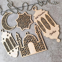 Cliths Set of 5 Wooden Eid Lanterns Islamic Ramadan Decor DIY Craft Kit Moon Star & Blessed Signs Home & Gift