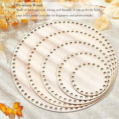 Cliths 5 Piece Wooden Crochet Bag Bottom Set Round Basket Bases with MDF for DIY Crafting
