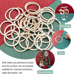 Cliths 30 Pcs Wooden Earring Cutouts Round Linking Rings Pine MDF Charms for DIY Jewelry Making & Craft Projects