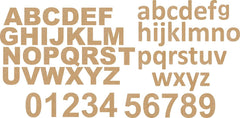 Alphabet and numbers in gold on a white background