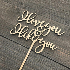 Cliths Wooden "I Love You & I Like You" Cake Topper MDF Rustic Wedding & Valentine's Decor Romantic Couples Gift