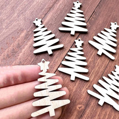 Cliths Wood Christmas Tree Earrings Cutouts MDF Squiggle Star Design DIY Holiday Jewelry Making Craft Kit Gift Set