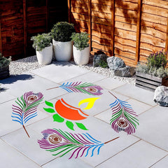 Cliths Wooden Rangoli Set for Diwali DIY Decor Peacock Feather & Diya Design Cutouts for Painting, Home Decoration, Festival Crafts