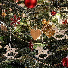 American Elm 10 Pcs Wooden Heart Carousel Shape DIY Craft Cutouts Hanging Ornaments for Paintings, Handicrafts, Birthday Party Decor Unfinished MDF Decorations for Kids