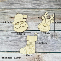 Wooden Christmas ornaments with measurements on a wooden background