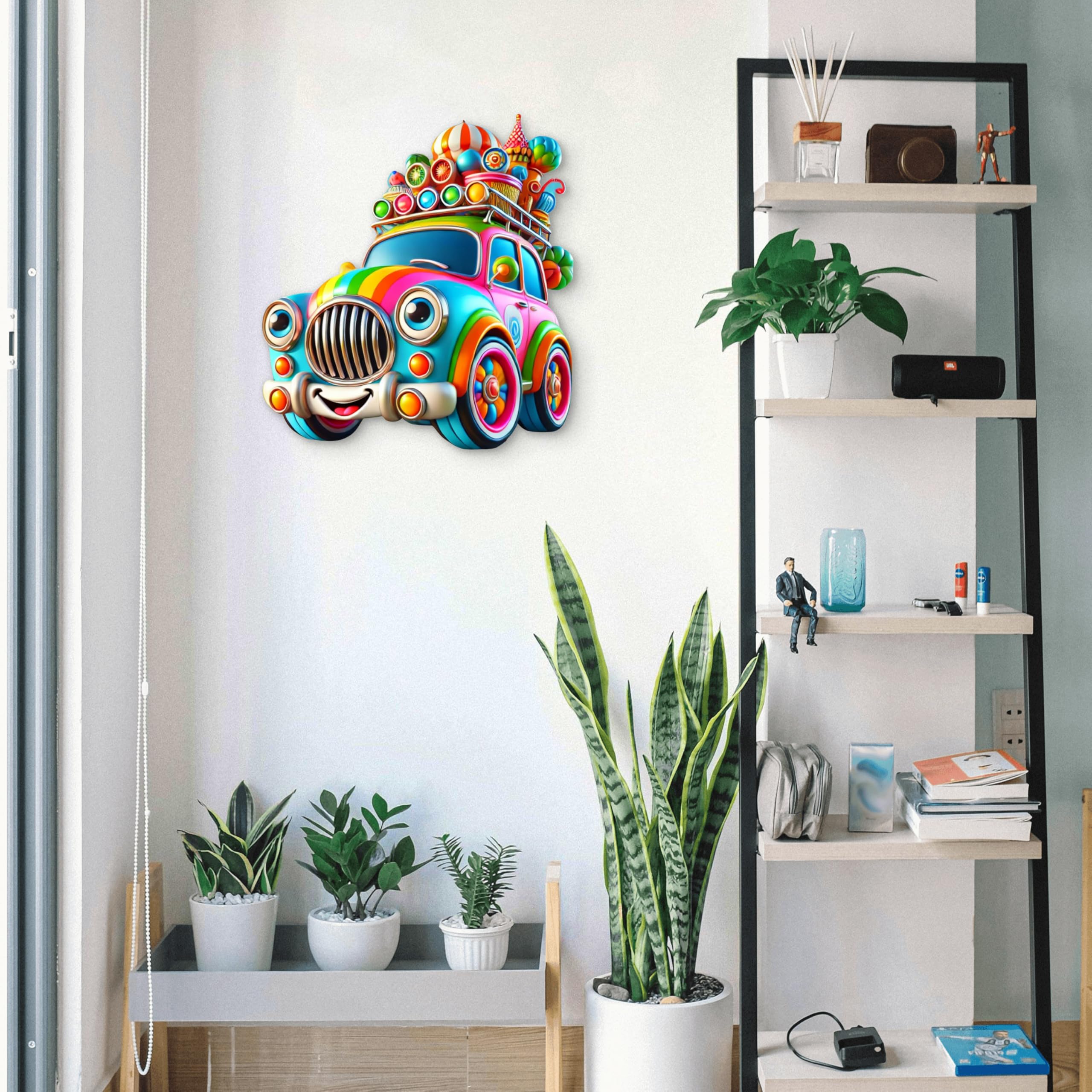 fun toon car 3d mdf art for kids' bedroom decoration