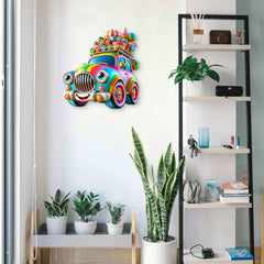 fun toon car 3d mdf art for kids' bedroom decoration