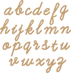 Cursive alphabet letters from a to z in gold on a white background